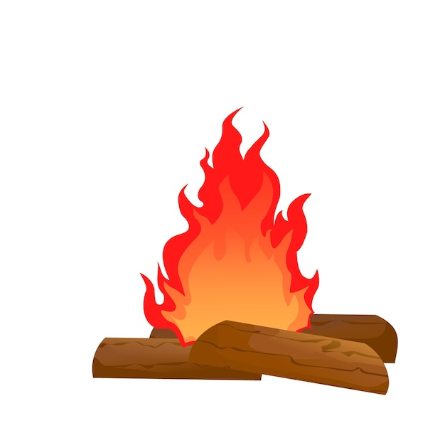 Quema hoguera marrón troncos de madera con fuego rojo fogata de campamento pira de señal de llama para la naturaleza al aire libre
