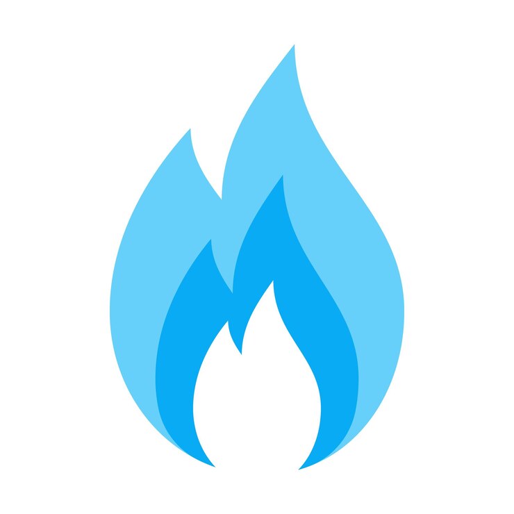 Vector quemador de gas con icono de llama azul fuego. placa de símbolo en estufa de gas. fuego para cocinar y calentar
