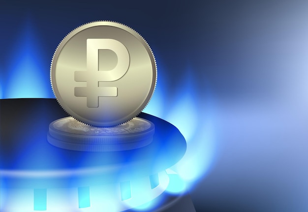 Quemador de gas con rublos de hierro El concepto de pago de gas en rublos