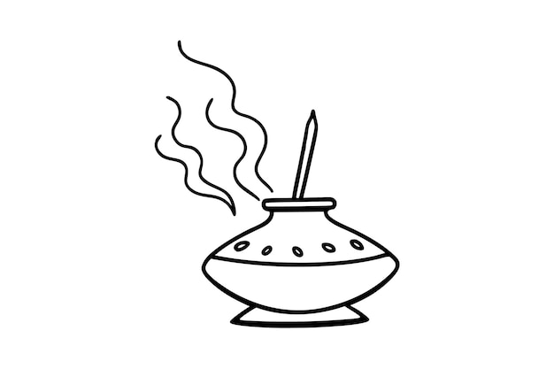Un quemador de incienso dibujado a mano con humo que se levanta