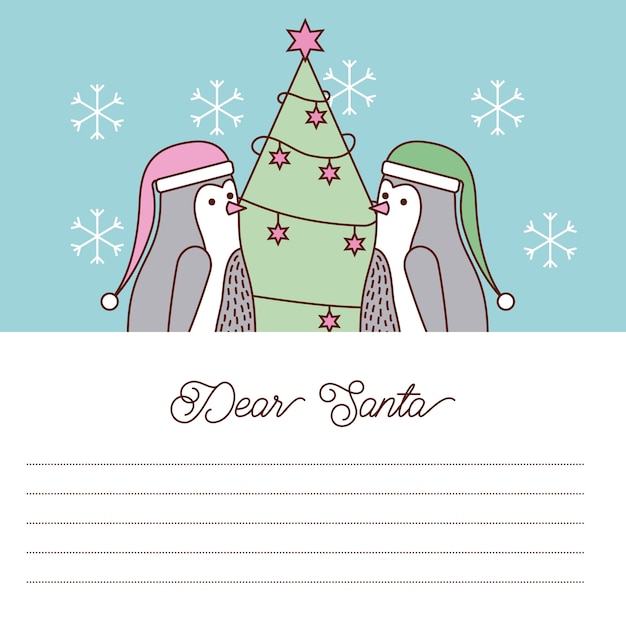 Querido santa carta pingüino árbol navidad