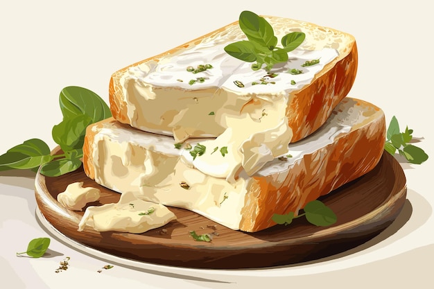 Vector queso brie con romero ilustración de arte digital aislada en vector de fondo blanco e ilustración