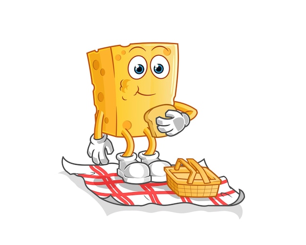 Queso en una caricatura de picnic. mascota de dibujos animados