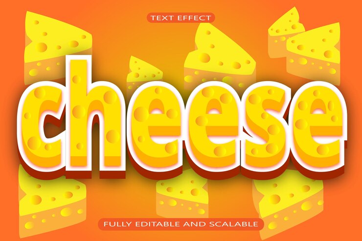 Vector queso efecto de texto editable 3 dimensiones en relieve estilo moderno