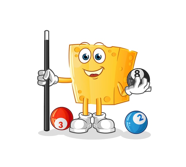 El queso juega al personaje de billar. vector de mascota de dibujos animados