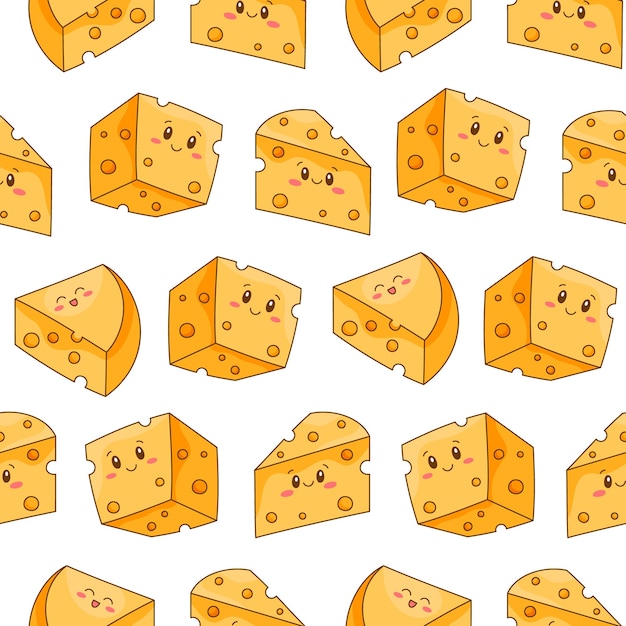 Queso kawaii muy bonito con un patrón sin costuras