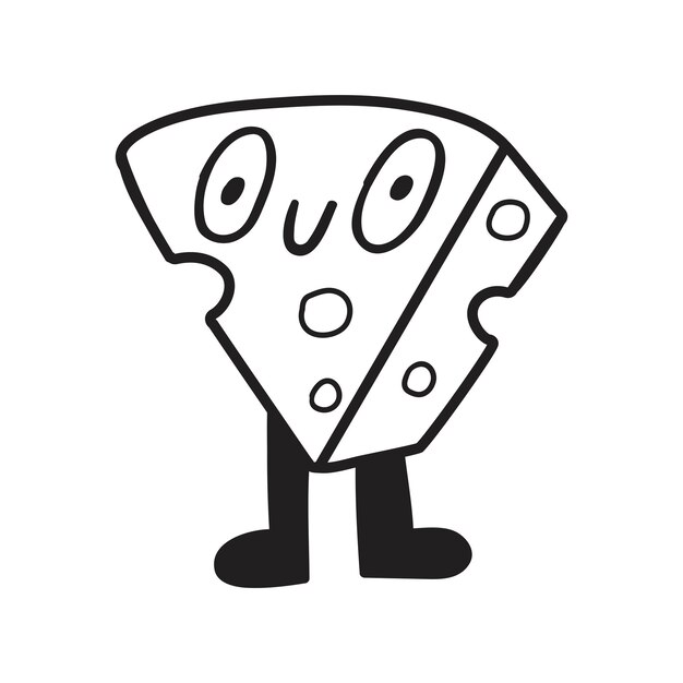 Queso personaje lindo Ilustración vectorial de contorno en fondo blanco