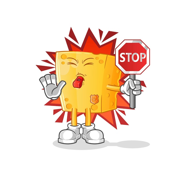 Queso con señal de stop. vector de mascota de dibujos animados