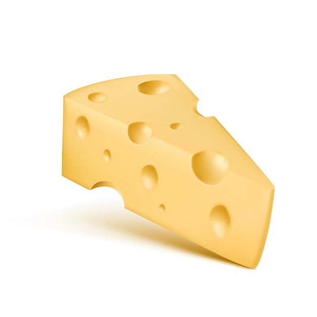 Queso triángulo realista. Ilustración del producto lácteo Emmental o Cheddar