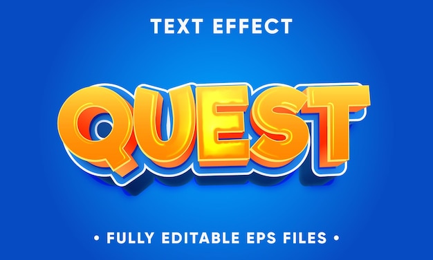 Quest efecto de texto editable tipografía de fuente plantilla vectorial de texto 3D