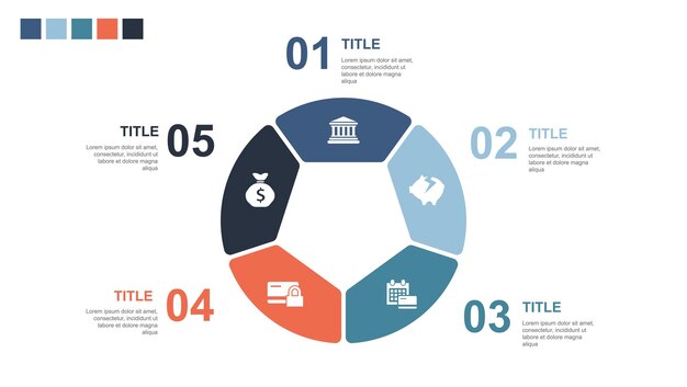 Quiebra bancaria Cuota anual Límite de crédito Iconos de deuda Plantilla de diseño de diseño infográfico Concepto de presentación creativa con 5 pasos