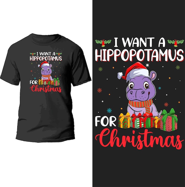 Quiero un hipopótamo para el diseño de camisetas navideñas.