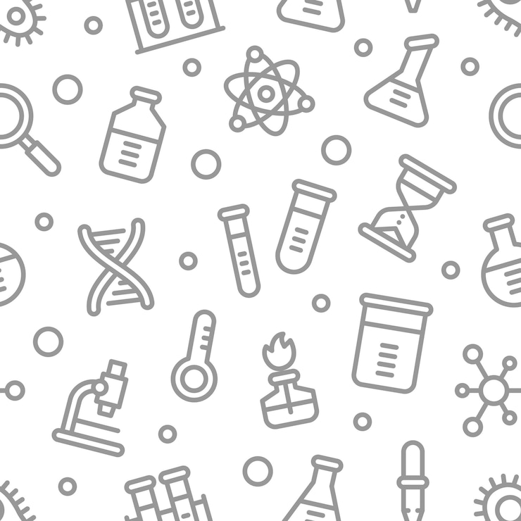 Vector química ciencia laboratorio contorno vector patrón sin costura farmacia y química educación y