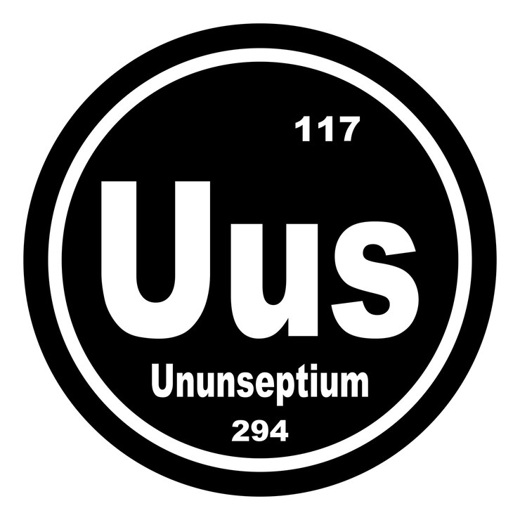 Vector química del unseptio icono elemento químico en la tabla periódica