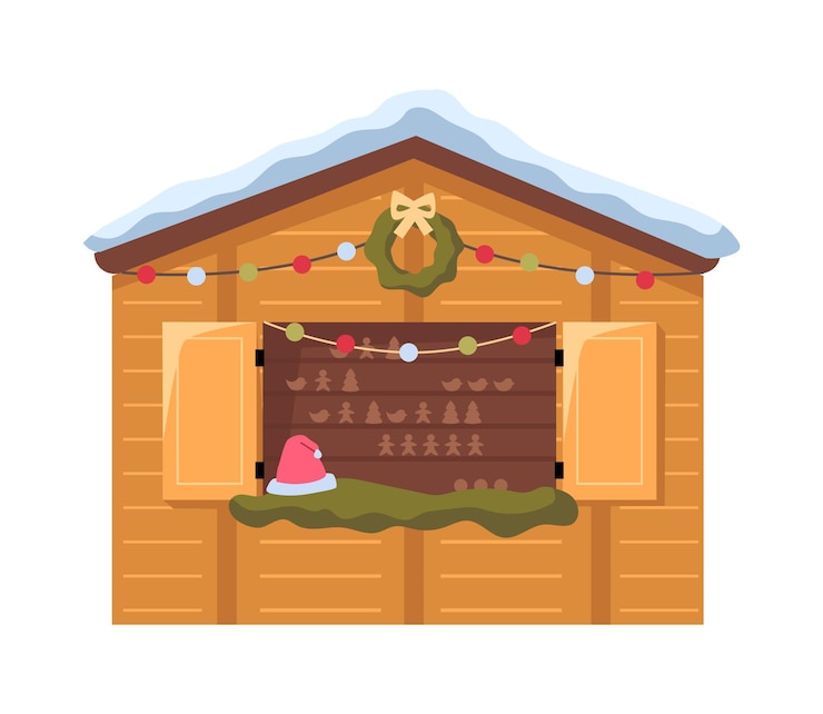 Vector quiosco de mercado de navidad con caramelos de chocolate