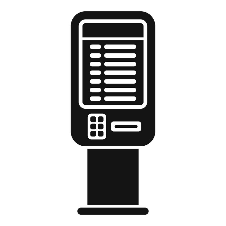 Vector quiosco de terminal de pago de autoordenamiento de pie sobre fondo blanco