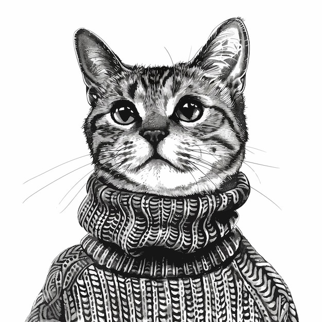 Vector quirky_hand_drawn_vector_sketch_of_a_cat_wearing