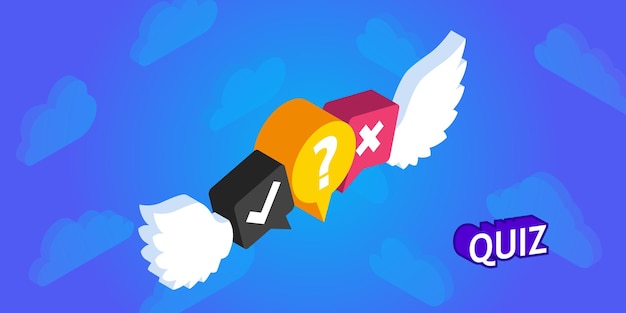 Quiz diseño isométrico icono Vector web ilustración 3d colorido concepto