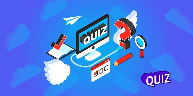 Quiz diseño isométrico icono Vector web ilustración 3d colorido concepto