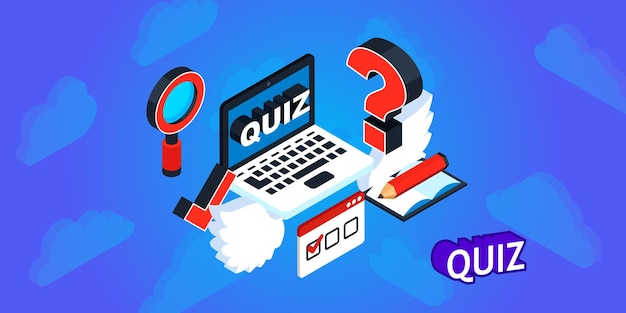 Quiz diseño isométrico icono Vector web ilustración 3d colorido concepto