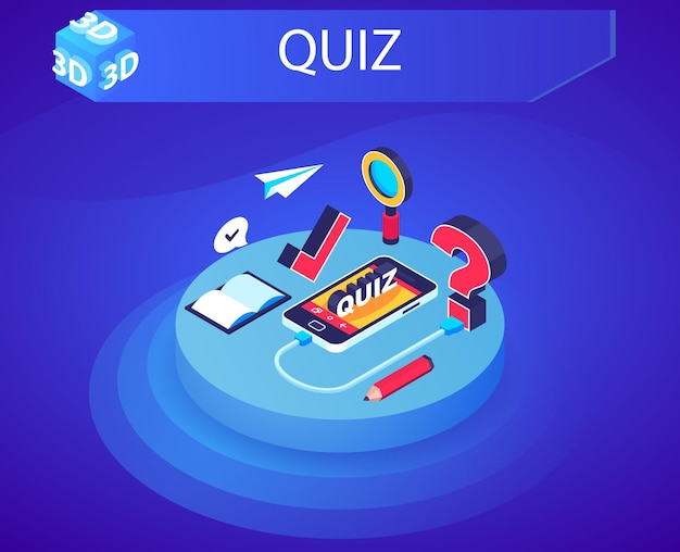 Quiz diseño isométrico icono Vector web ilustración 3d colorido concepto