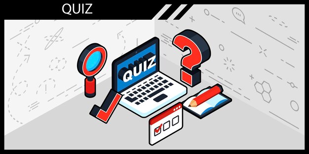 Quiz diseño isométrico icono Vector web ilustración 3d colorido concepto