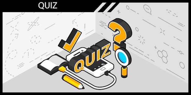 Quiz diseño isométrico icono vector web ilustración 3d colorido concepto