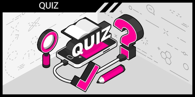 Quiz diseño isométrico icono Vector web ilustración 3d colorido concepto
