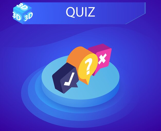 Quiz diseño isométrico icono Vector web ilustración 3d colorido concepto