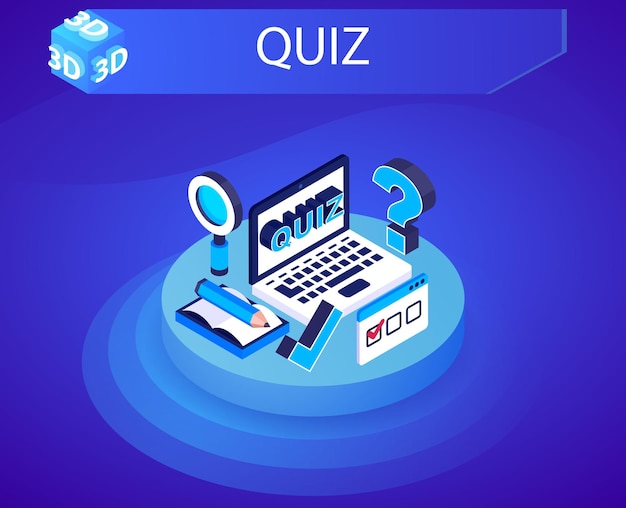 Quiz diseño isométrico icono Vector web ilustración 3d colorido concepto