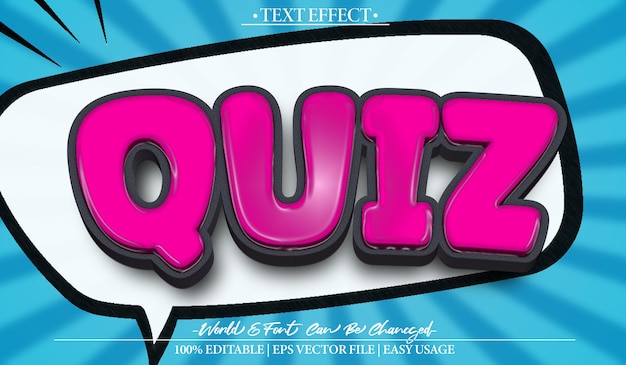 Quiz Efecto de texto vectorial Editable Preguntas de alfabeto Prueba respuesta Examen