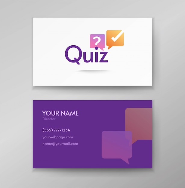 Quiz logo poll icon vector design o entrevista debate logotipo en plantilla de tarjeta de visita