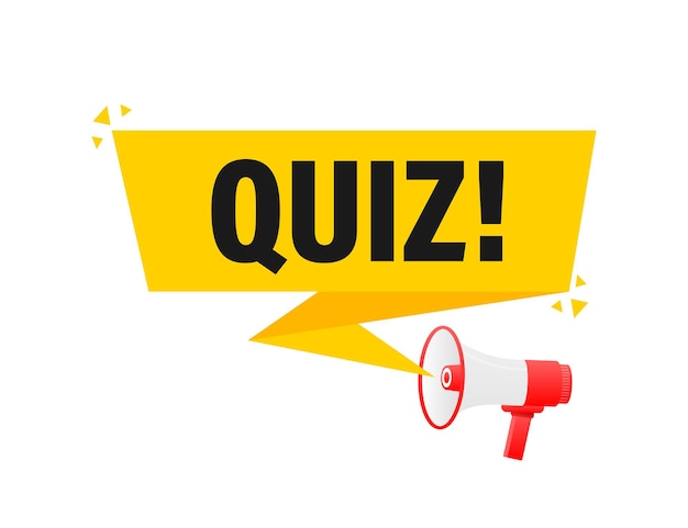 Quiz megáfono banner amarillo en ilustración de estilo 3D.
