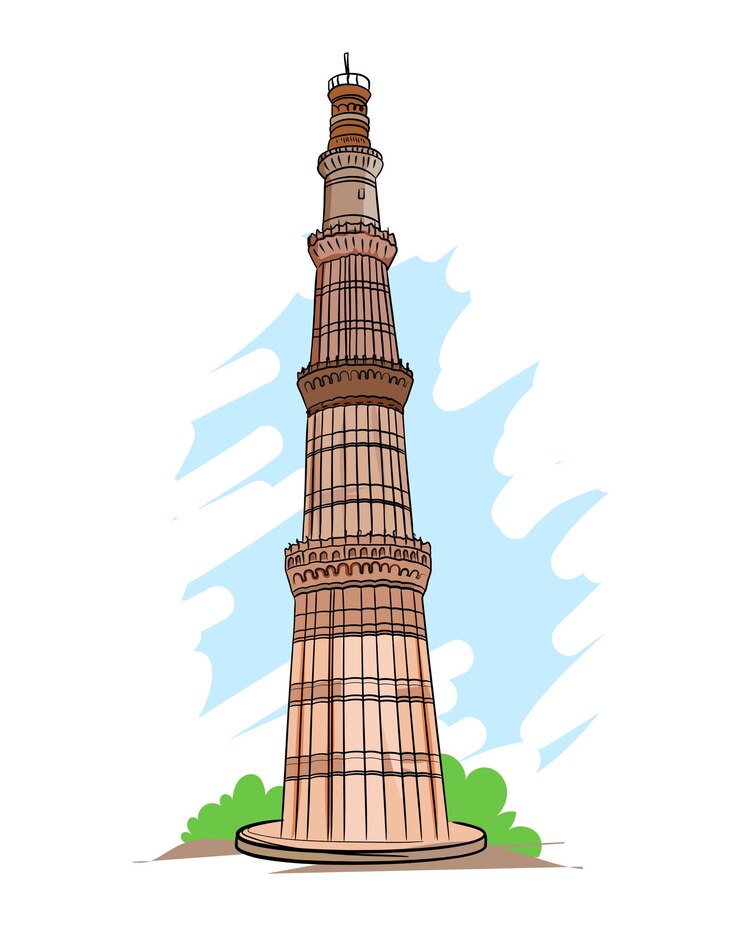 Vector qutub minar delhi el monumento más famoso de la india atracción turística ilustración