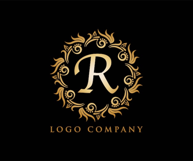 R adorno de oro para logotipo de yoga, invitación de boda,