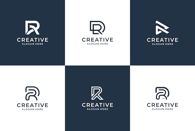 R carta logo colección estilo monograma. Paquete de inspiración de logotipo.
