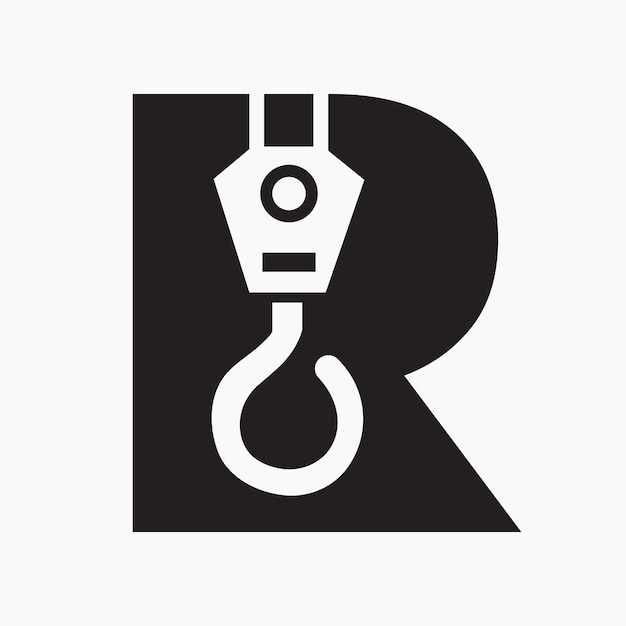 R Concept de logotipo de la grúa de letras para la plantilla de vector de símbolos de construcción