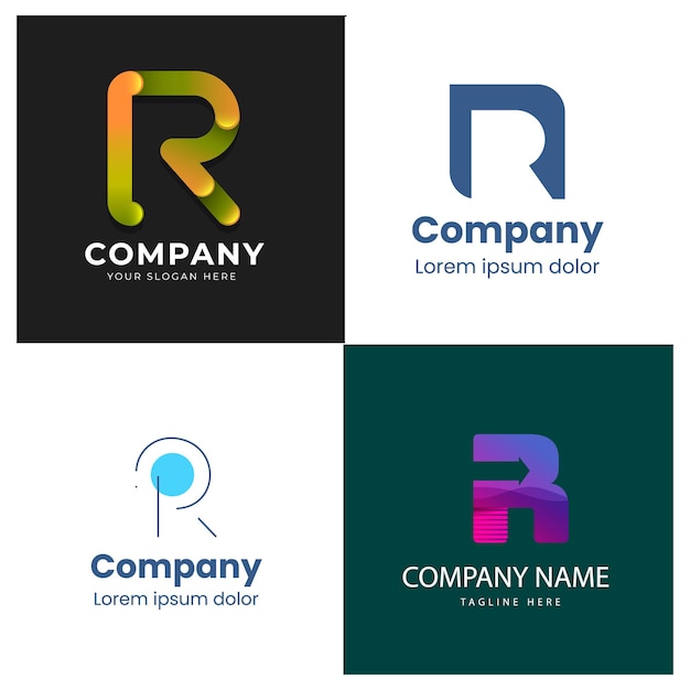 R Diseño elegante del logotipo de marketing de la marca corporativa Gradient r colección de plantillas de logotipo