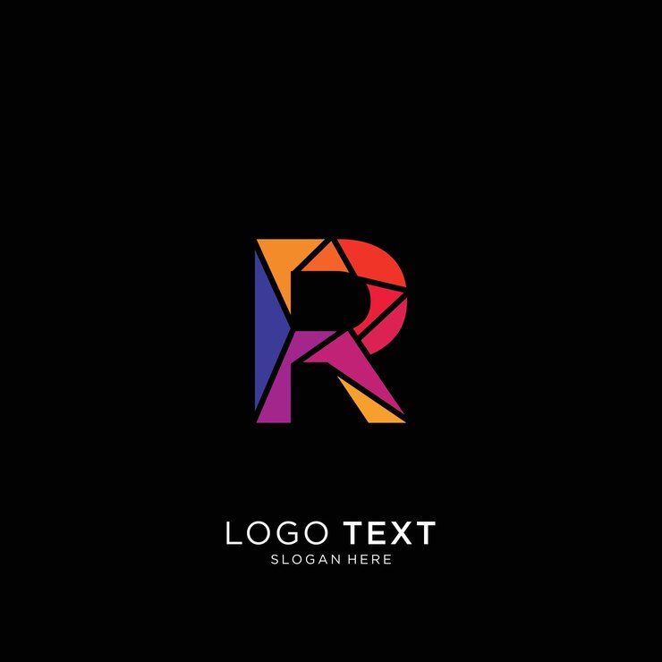 Vector r logo technology colorido sobre fondo negro