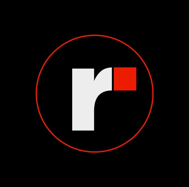 R con monograma cuadrado rojo R en icono de fondo negro