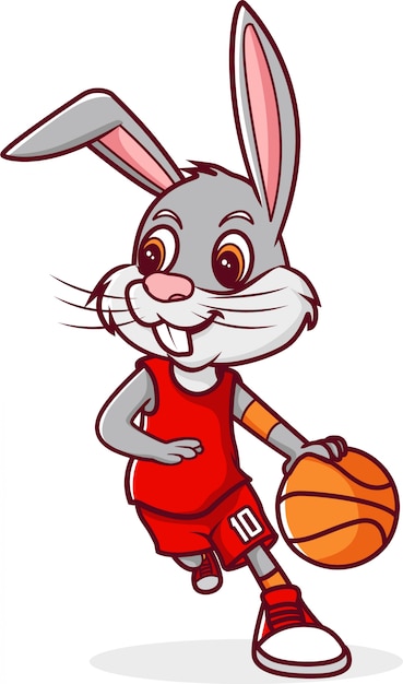 Rabbit driblar baloncesto, personaje de dibujos animados ilustración