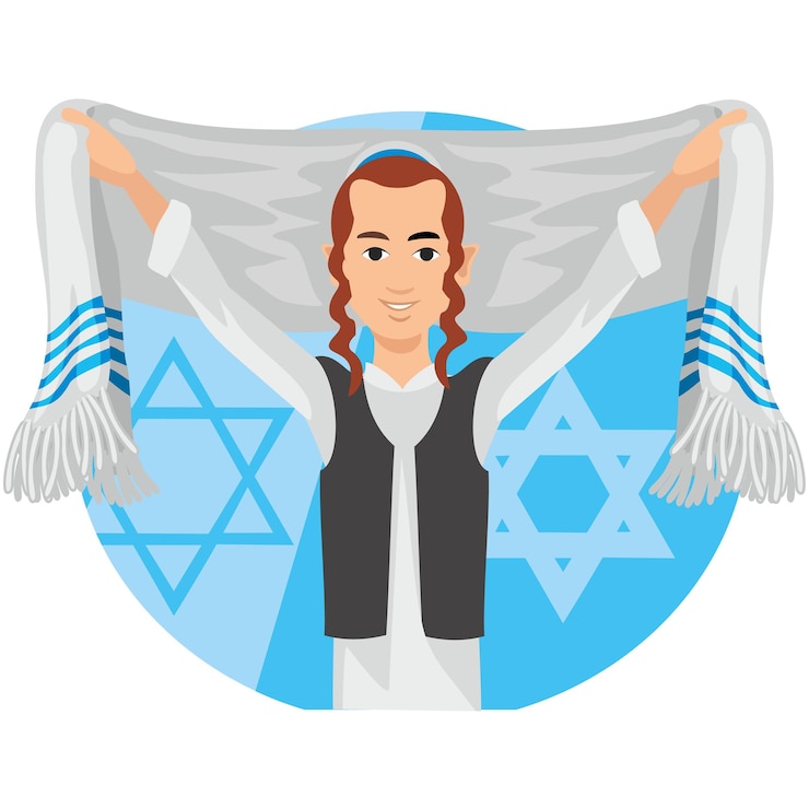Vector el rabino ortodoxo jewhassid con payot y kippah
