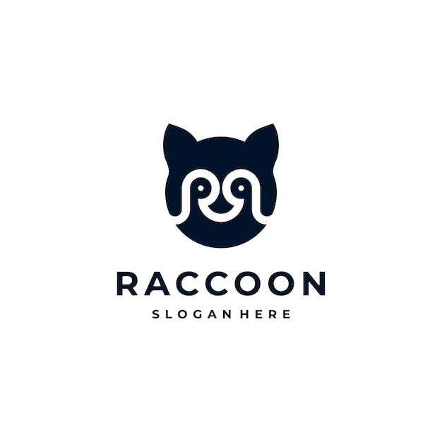 Raccoon Head Face Animal con letra inicial R Logo Design Inspiration