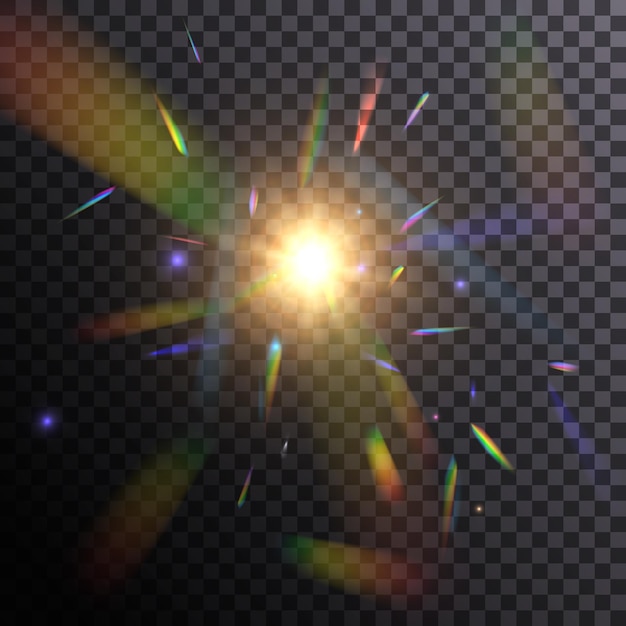 Un racimo de colores rayos brillantes del espectro Deslumbramiento en una lente Joyas de cristal o piedras preciosas