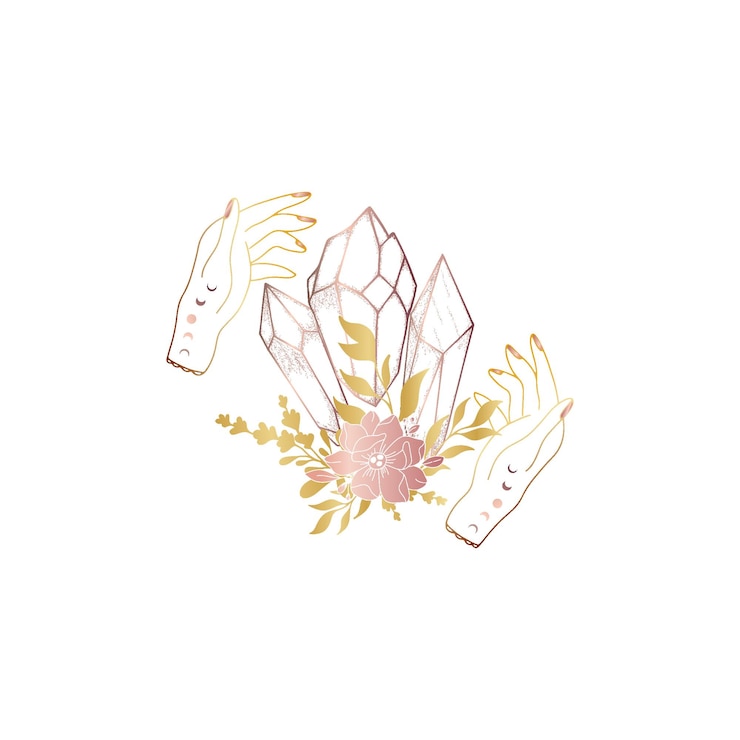 Vector racimo de cristal y flores con diseño de ilustración de manos mágicas