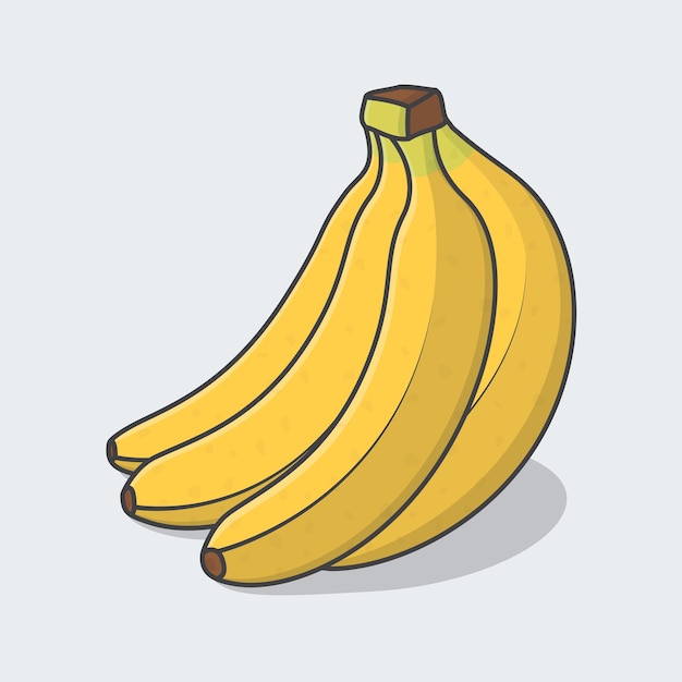 Racimo De Plátanos Ilustración Vectorial De Dibujos Animados Contorno De Icono Plano De Fruta De Plátano