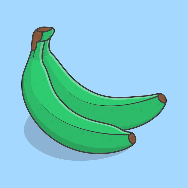 Racimo De Plátanos Verdes Ilustración Vectorial De Dibujos Animados Contorno De Icono Plano De Fruta De Plátano Fresco