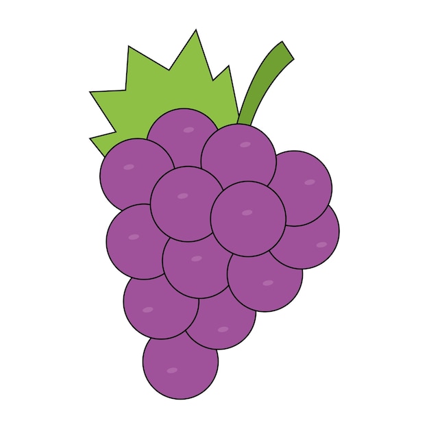 Vector un racimo de uvas con una hoja verde en la parte superior.