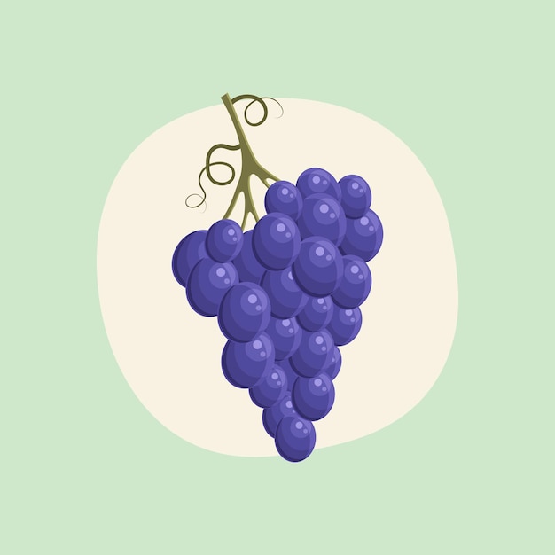 Racimo de uvas maduras y jugosas en un estilo de dibujos animados planos Ilustración vectorial