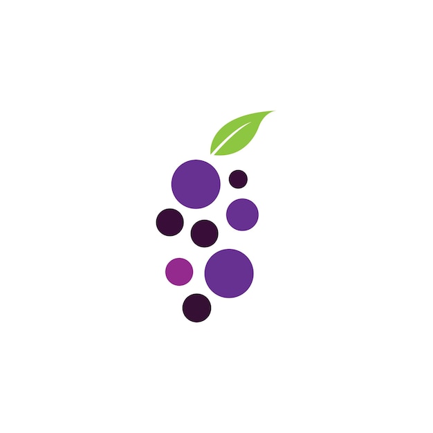 Racimo de uvas de vino con icono de hoja para aplicaciones y sitios web de alimentos